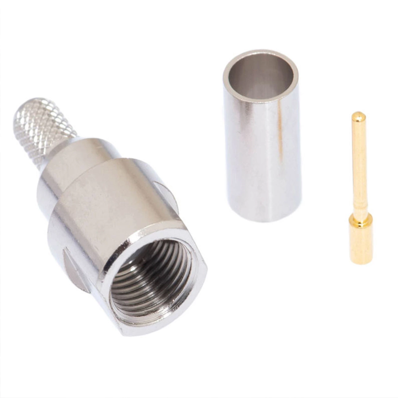 Brass F Plug Male Crimp Type Coaxial Connector – 50ohm Fit for RG58 Cable Communication Antenna