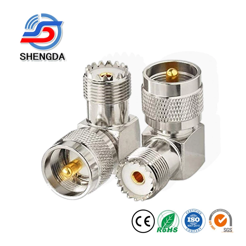 90 Degree Right Angle UHF Connector – PL259 (Male) to SO239 (Female) Coax Coaxial Adapter