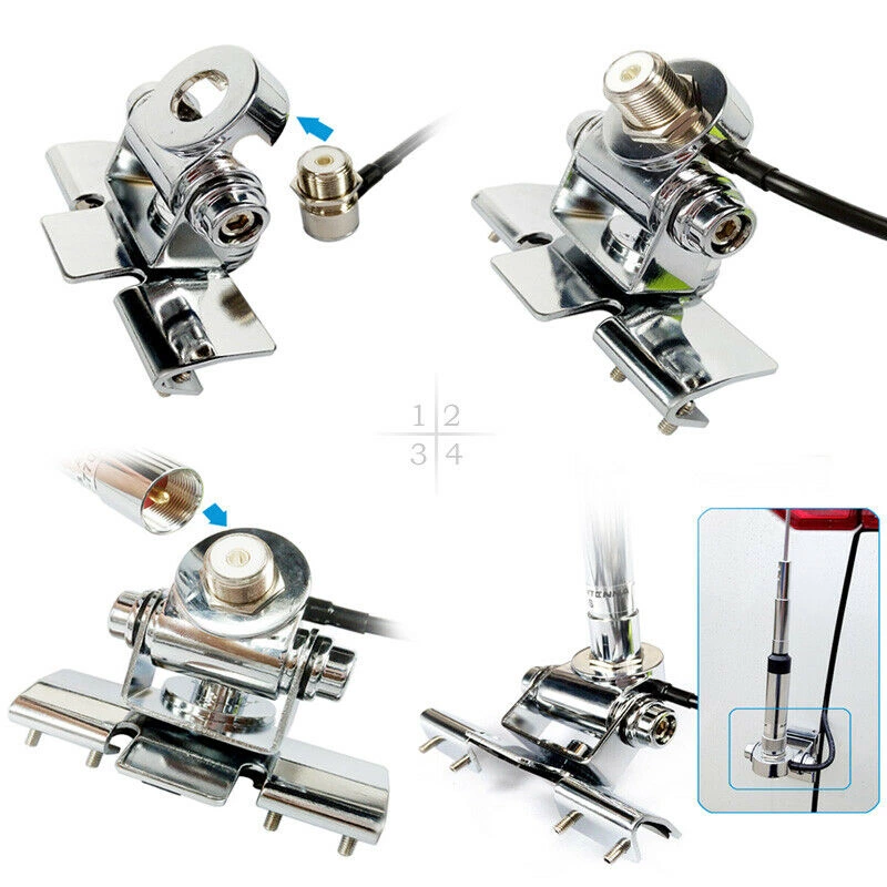 Adjustable Angle Silver Stainless Clip Mount Bracket Hatchback Door Mount Antenna Bracket for Mobile Car Antenna